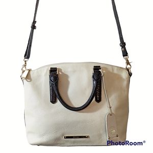 Brahmin Cream/Brown Leather Bag
